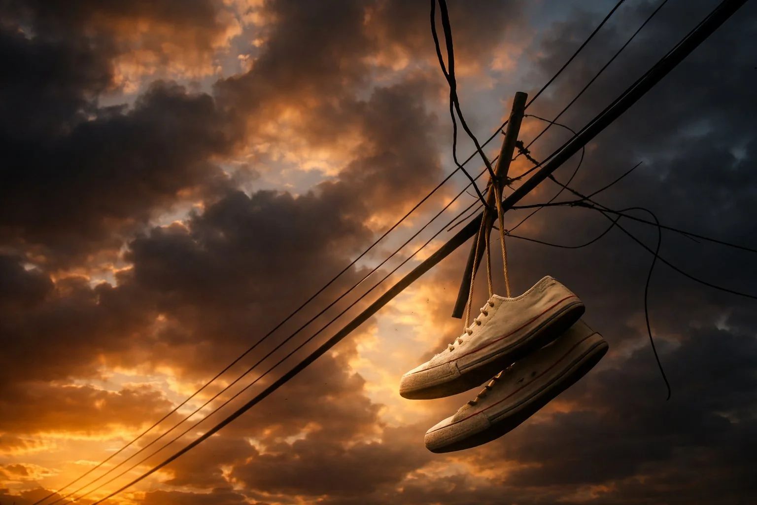Tenis colgados al atardecer — los primeros días